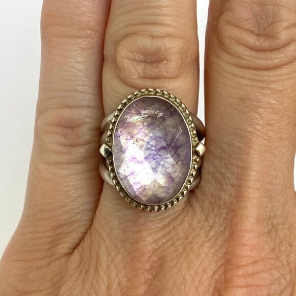 Sterling Silver 925 Jay King DTR Oval Faceted Dyed Quartz Triple Band Ring 6.5 - Picture 1 of 16